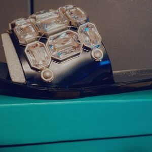 Lauren Lorraine Black and Jade Flat Jewel Sandals